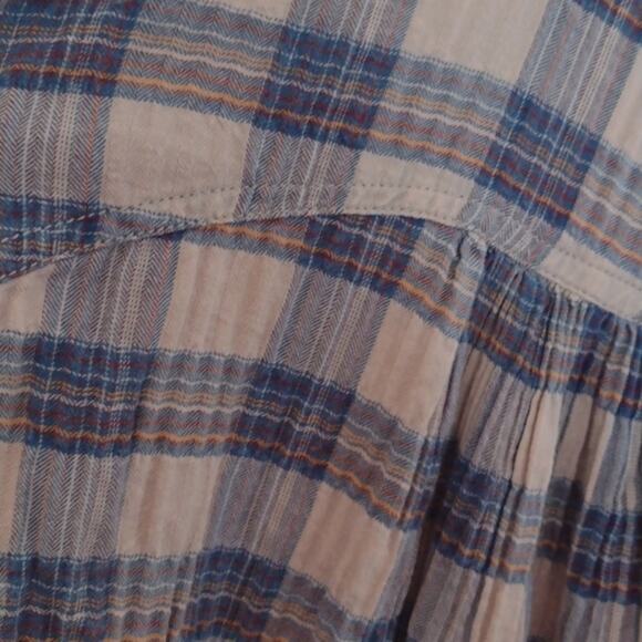 Free People Jessi Plaid Top Grey Combo Balloon Sleeves Oversized Size XS Cotton - Picture 6 of 15